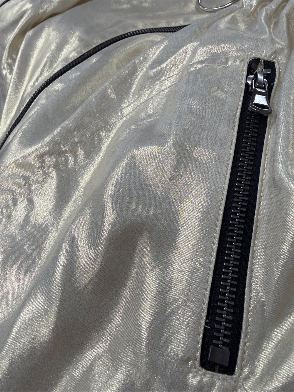 Metallic Gold Cream Hooded Utility Jacket with Black Trim - Zenergy by Chico’s - Picture 5 of 5
